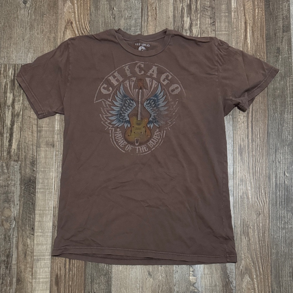 Chicago Graphic Tee with Guitar Wings - Brown